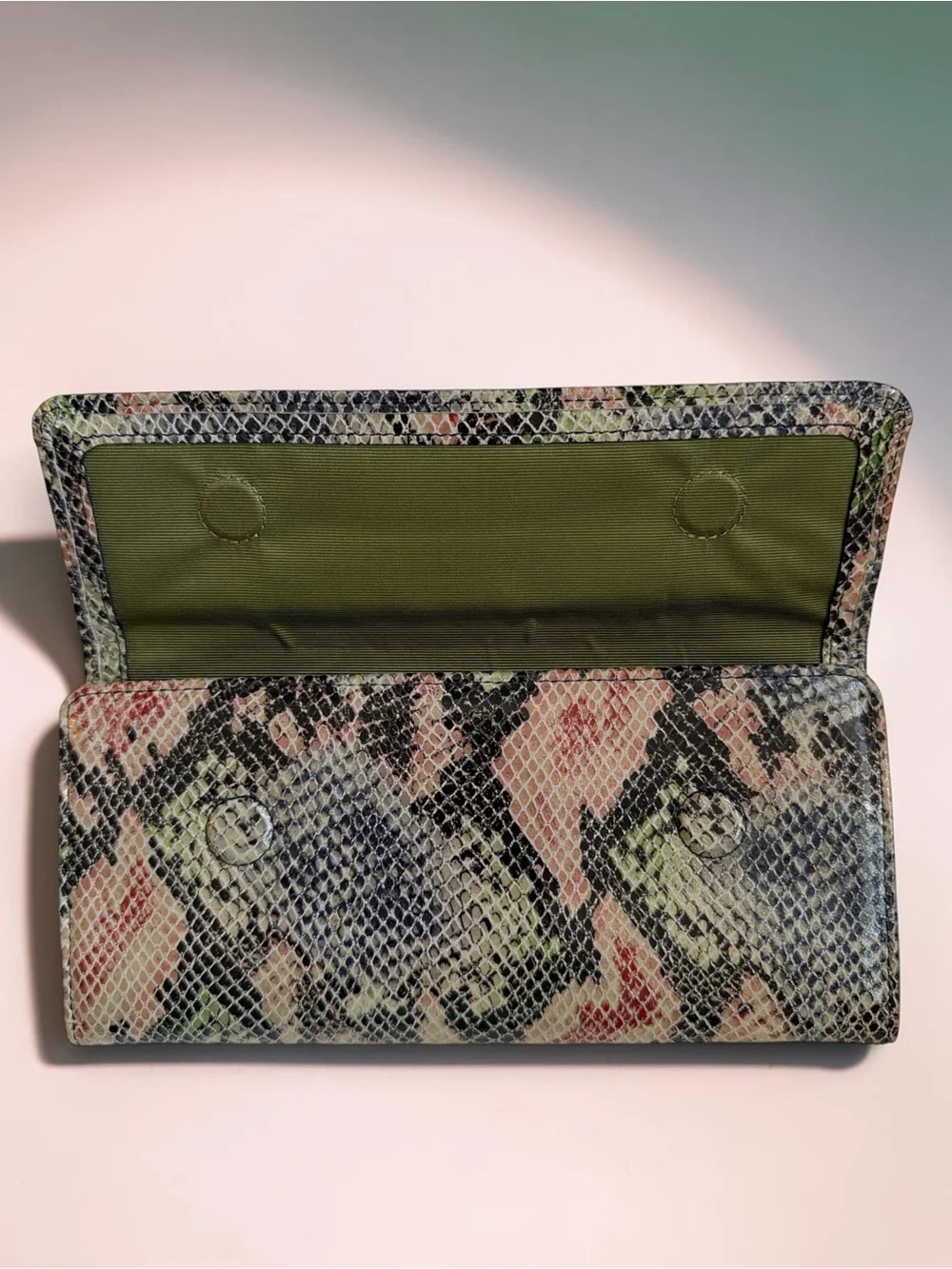 HOBO International Multicolor Snakeskin Embossed Leather Continental Wallet